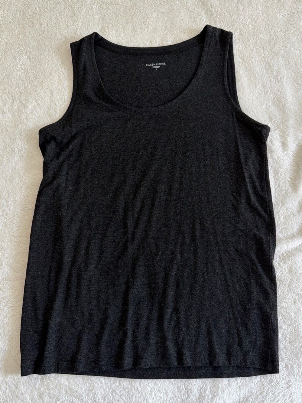 Eileen Fisher Italian Yarn Heather Black Scoop Neck Sleeveless Tank Top S Classi